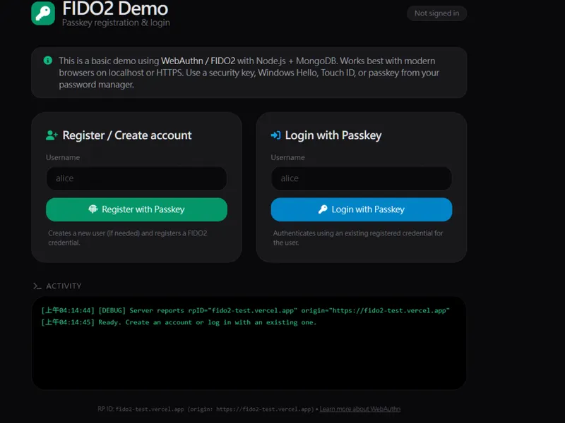 Fast IDentity Online 2 (FIDO2) Login